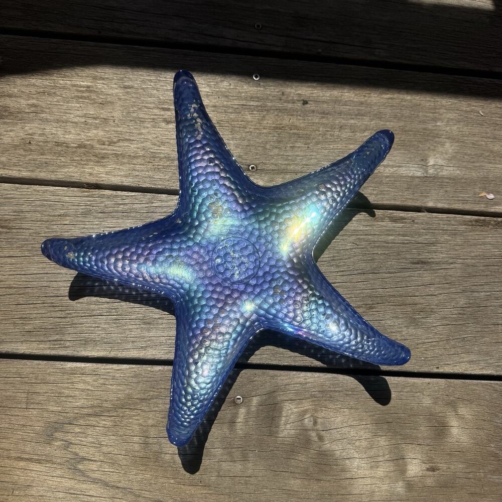 Iridescent Bright Blue Art Glass Starfish Dish 7" Whimsygoth Nautical